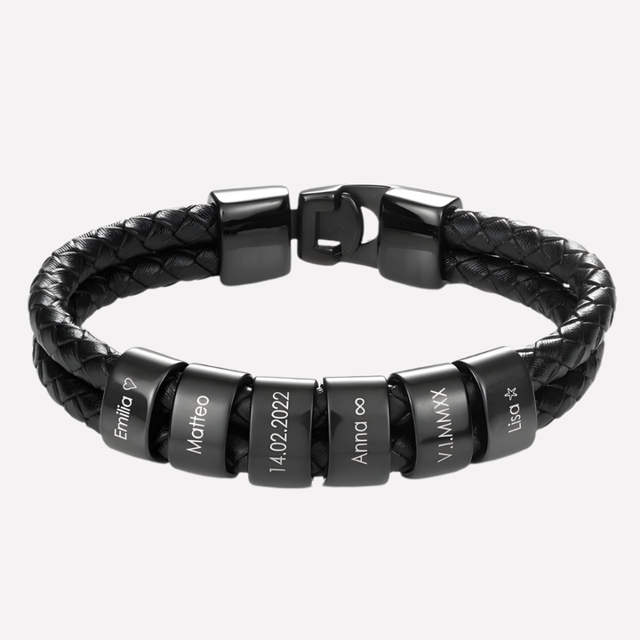 Bracelet Noir pour Homme avec Perles Gravées