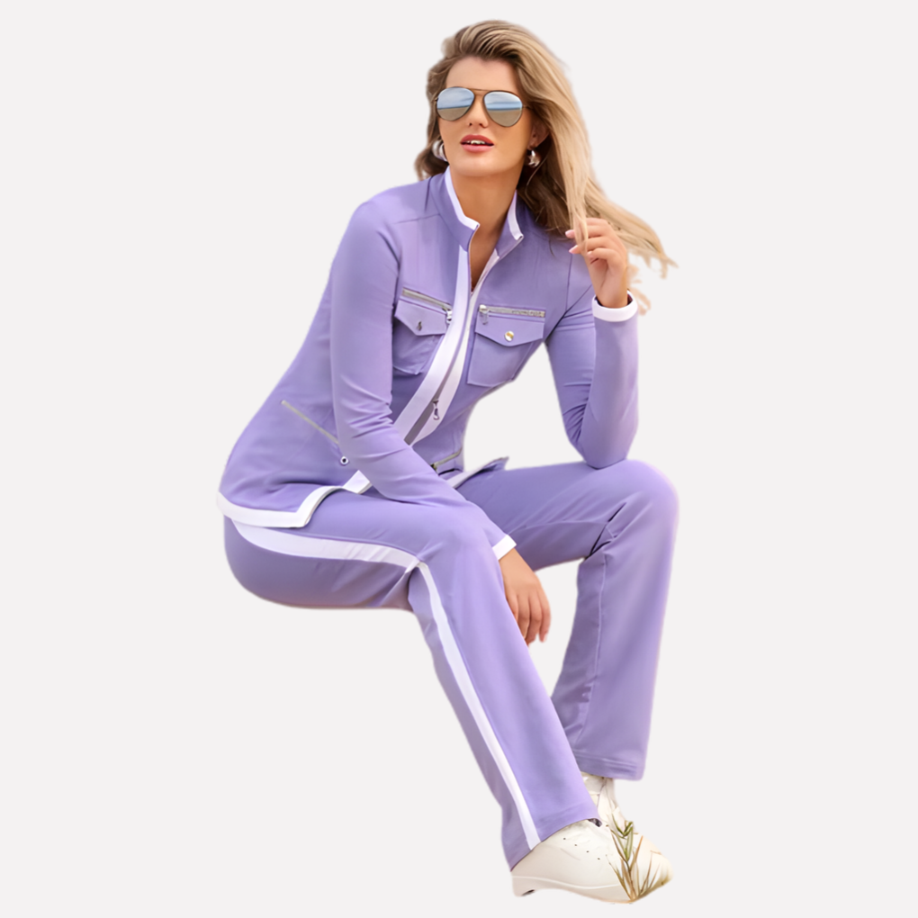 Ensemble Veste à Zip et Pantalon pour Femmes – Style Bord Contrasté