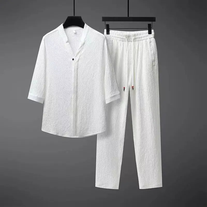 Ensemble de Survêtement en Lin Vintage pour Hommes 2 Pièces Confort Classique avec une Touche Moderne