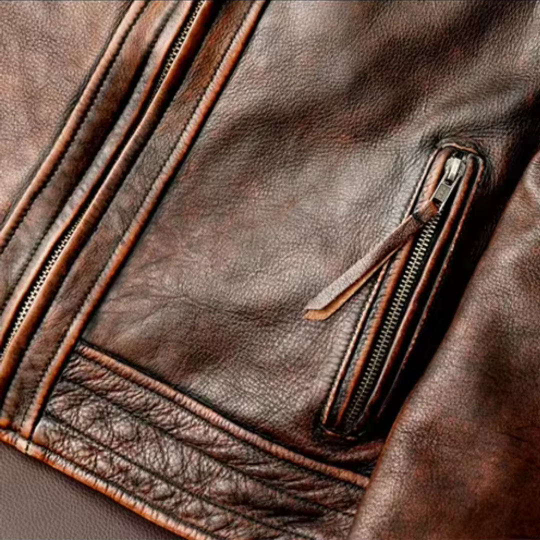 veste en cuir rétro premium