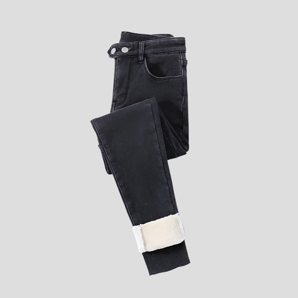 Jeans d'hiver femme taille haute doublés pour jours froids