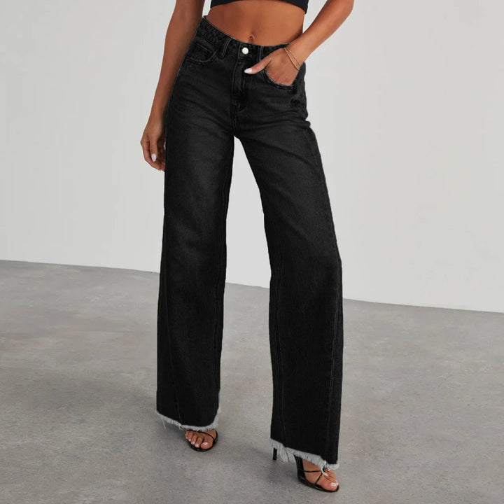 Jeans à large jambe pour femme avec bord frangé bold