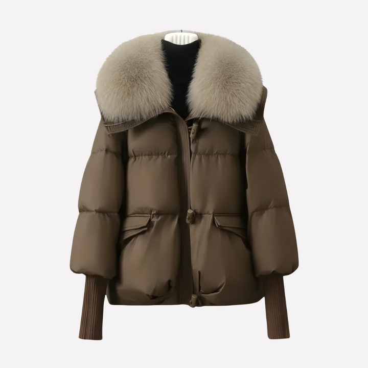 Veste Puffer Femme avec Col en Fausse Fourrure