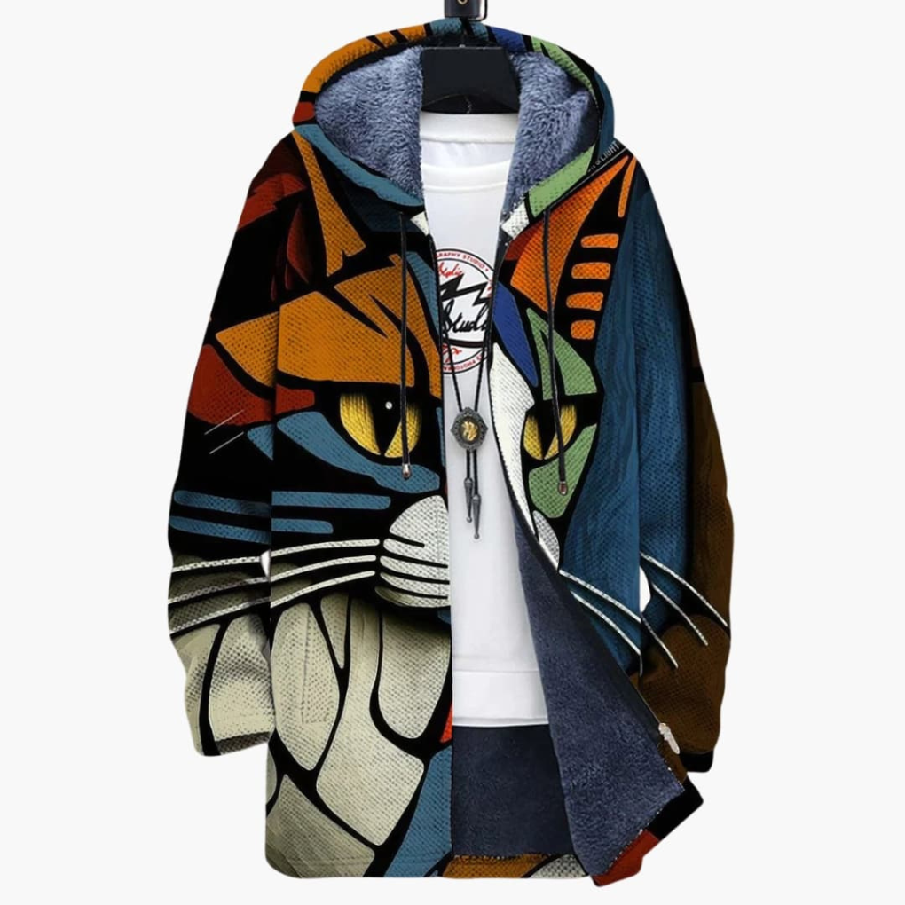 Cardigan Zippé Unisexe avec Design d'Impression de Chat
