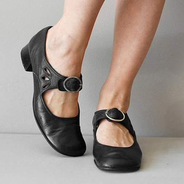 Chaussures en cuir à talons bas pour femmes avec élégance intemporelle