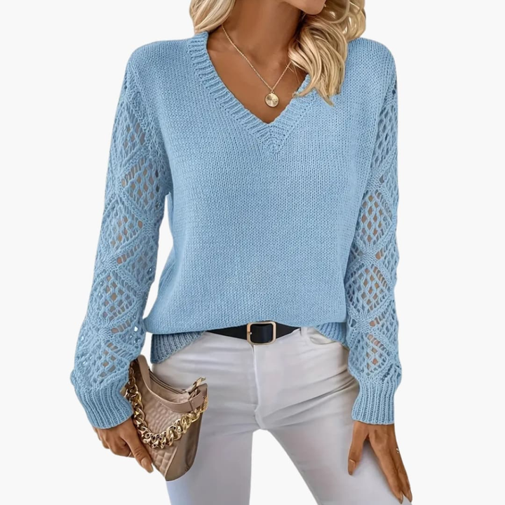 Pull en maille fine pour femme avec col en V et manches longues