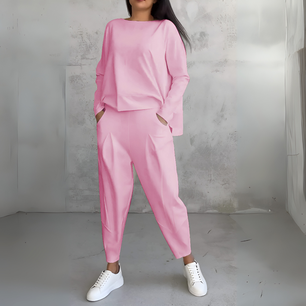 Costume de Loisir Deux Pièces avec Col Rond et Manches Longues
