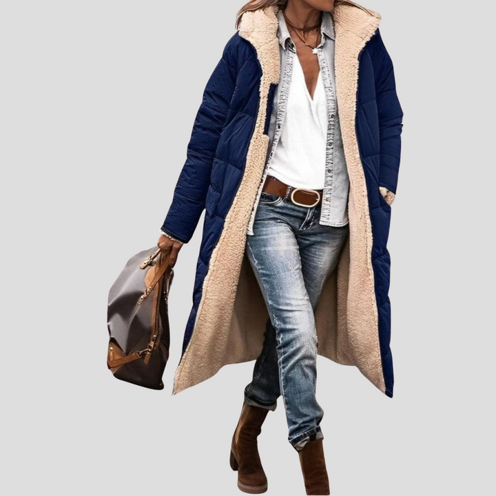 Manteau d'hiver long réversible pour femmes – Avec capuche et doublure en teddy
