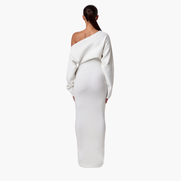 Robe Tricot Dehors Des Épaules Pour Femme – Robe De Soirée Élégante