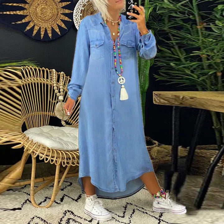 Robe en denim à manches longues pour un style quotidien sans effort
