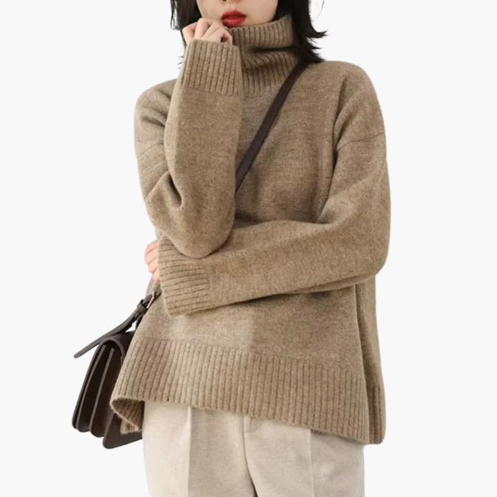Pull col roulé pour femmes avec manches longues et texture ribbée