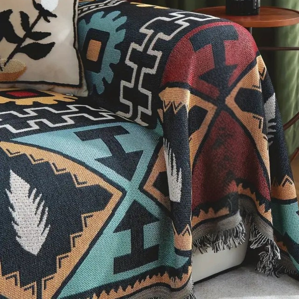 Couvre-Sofa Patron Géométrique Azteque Élégance Boho Pour Votre Espace De Vivre
