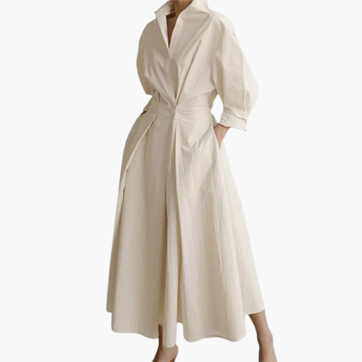Robe Longue Femme Chemise avec Détail Taille et Boutons Devant