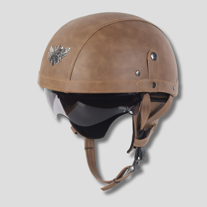 Casque de Moto Vintage avec Visière Rétractable