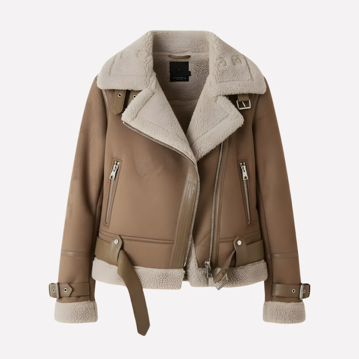 Veste pour femmes avec couche intérieure duveteuse et bord ceinture