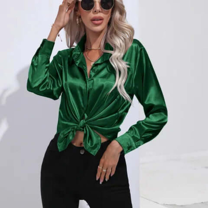 Blouse en satin à manches longues pour femme