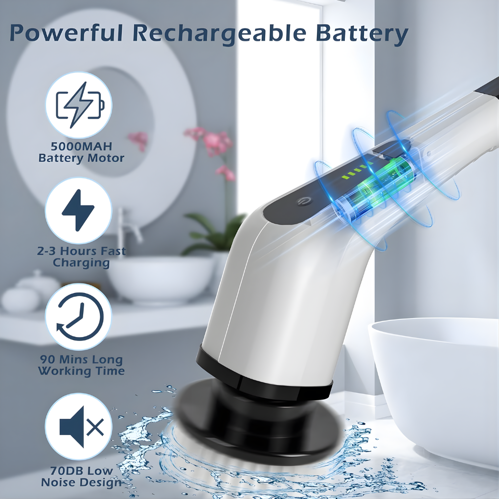 Brosse de Nettoyage Sans Fil avec Têtes Ajustables