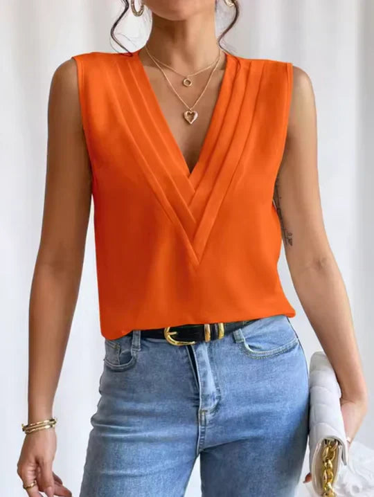 Haut Élégant Sans Manches V-Cou Pour Femmes Simplicité Chic Avec Une Touche D'Élégance
