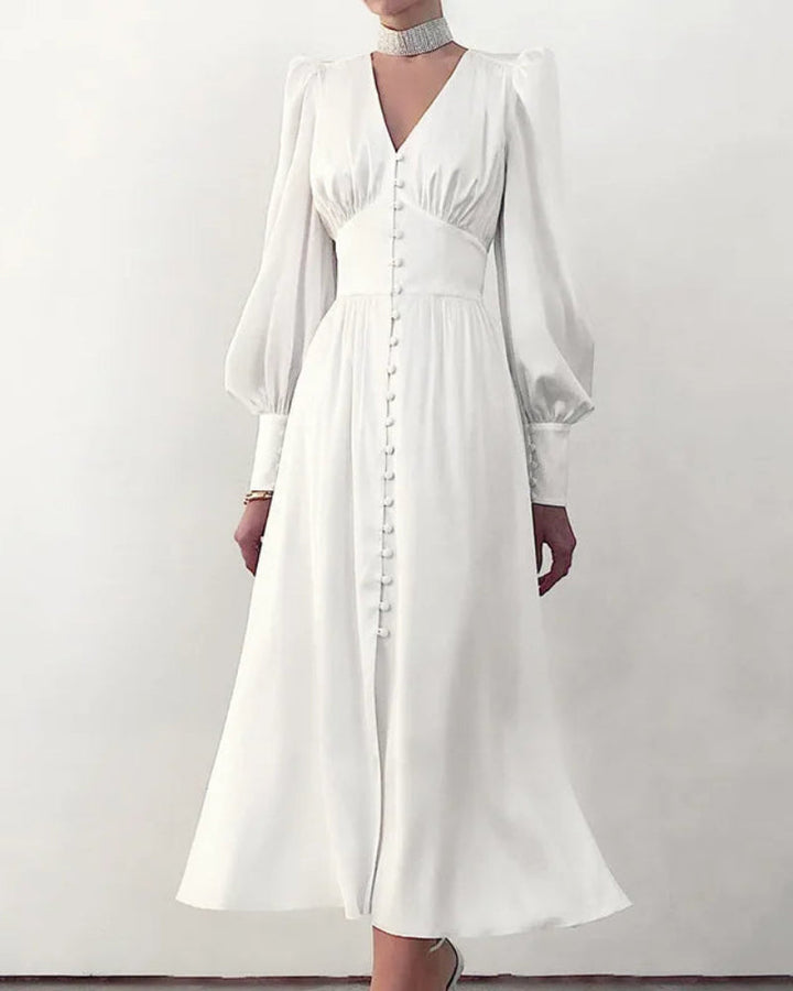 Robe longue élégante en satin à col en V pour femme
