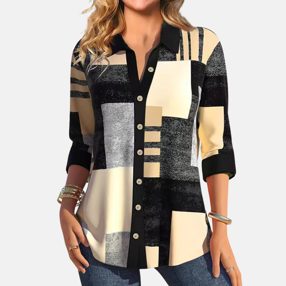 Blouse Casual Femme à Motif Carreaux