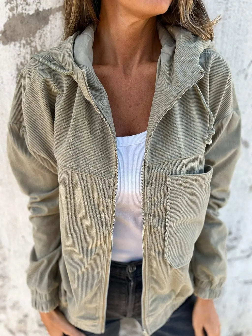 Veste en Corduroy Casual avec Capuche