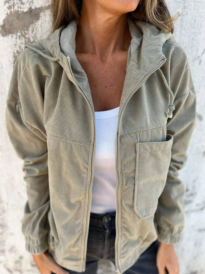 Veste en Corduroy Casual avec Capuche