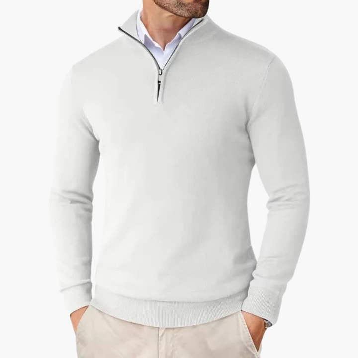 Pull-over homme avec zip quart et bord côte