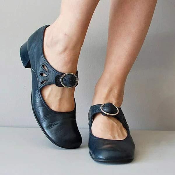 Chaussures en cuir à talons bas pour femmes avec élégance intemporelle