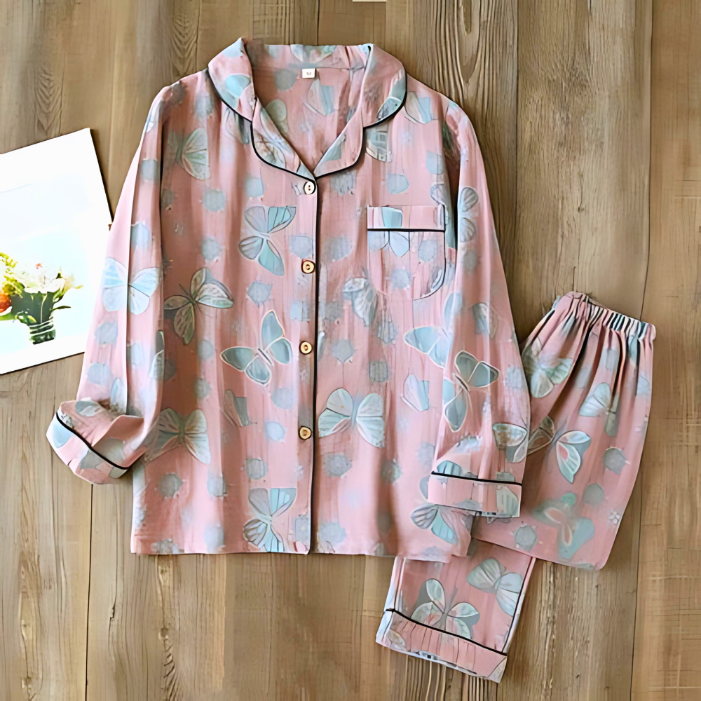 Ensemble de Deux Pièces en Coton avec Impression de Papillon