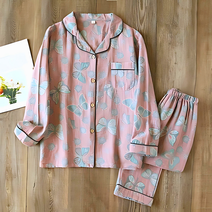 Ensemble de Deux Pièces en Coton avec Impression de Papillon