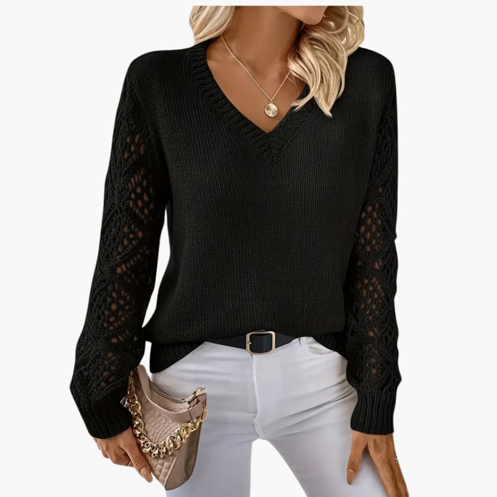 Pull en maille fine pour femme avec col en V et manches longues