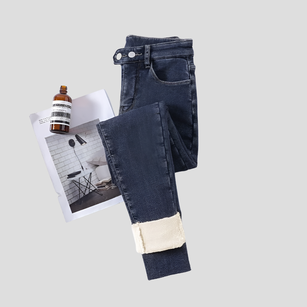 Jeans d'hiver femme taille haute doublés pour jours froids