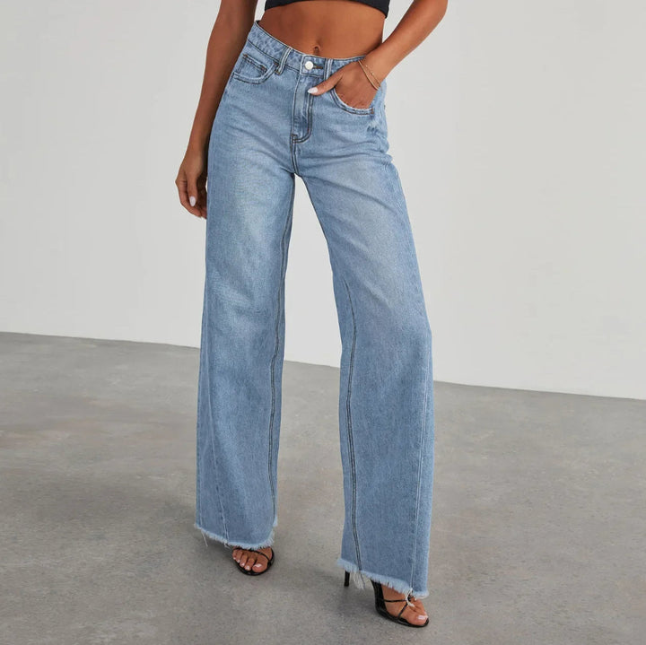 Jeans à large jambe pour femme avec bord frangé bold