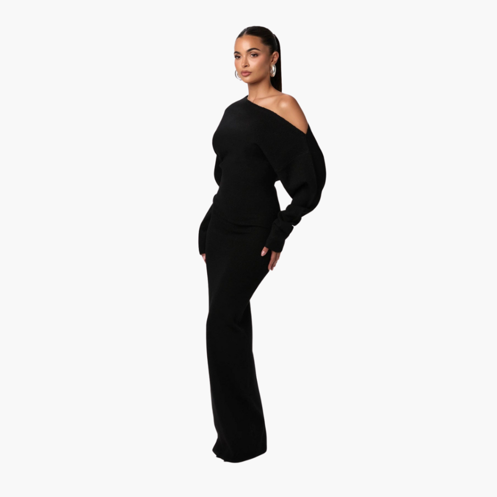 Robe Tricot Dehors Des Épaules Pour Femme – Robe De Soirée Élégante