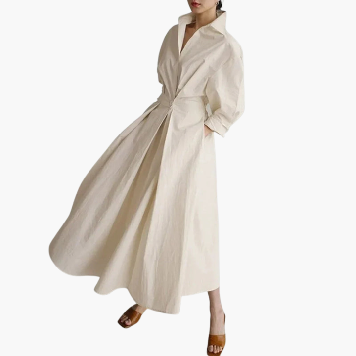 Robe Longue Femme Chemise avec Détail Taille et Boutons Devant