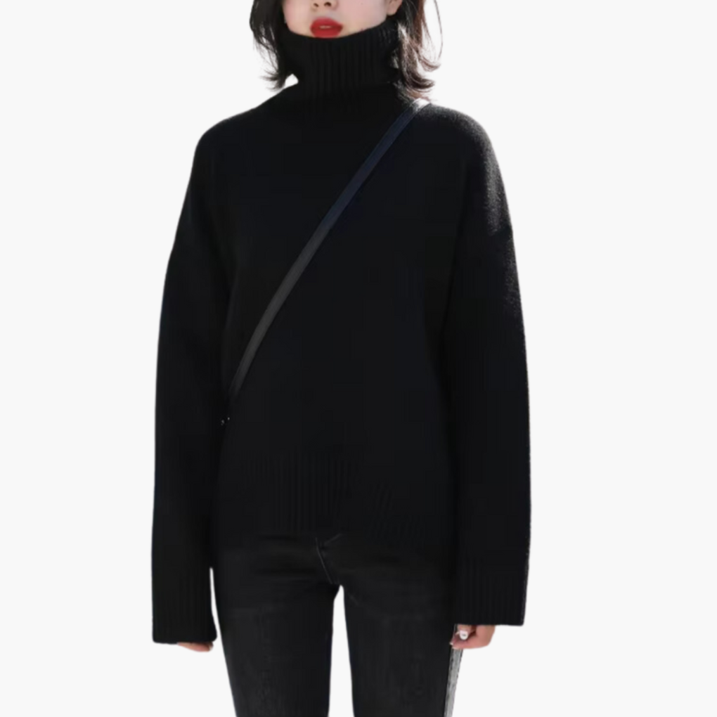 Pull col roulé pour femmes avec manches longues et texture ribbée