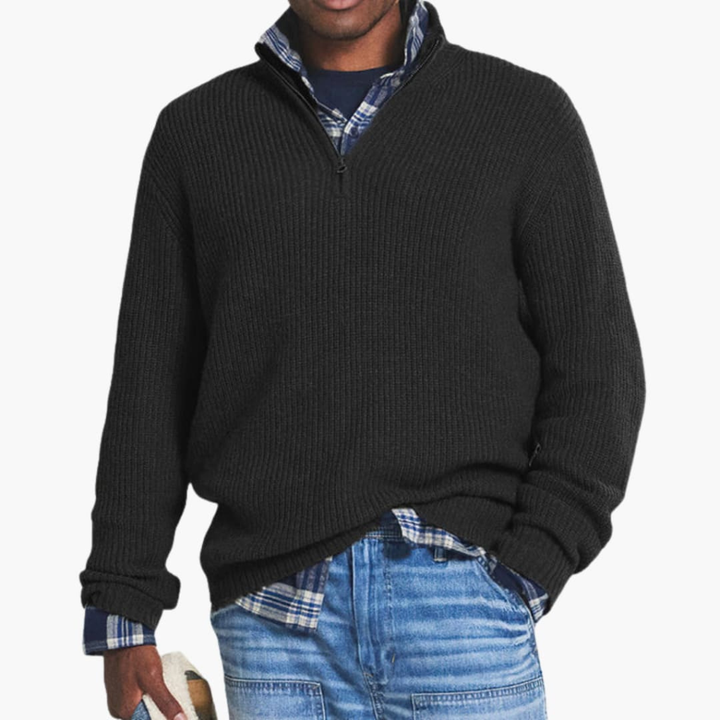 Pull-over en maille côtelée pour homme avec col zipper mi-long