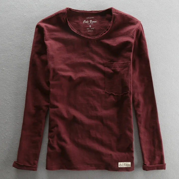 T-shirt en coton vintage à manches longues avec col rond
