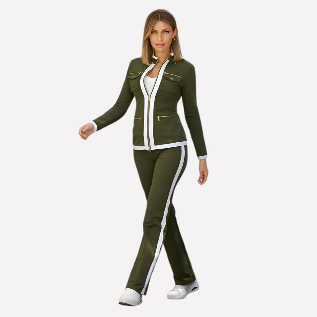Ensemble Veste à Zip et Pantalon pour Femmes – Style Bord Contrasté