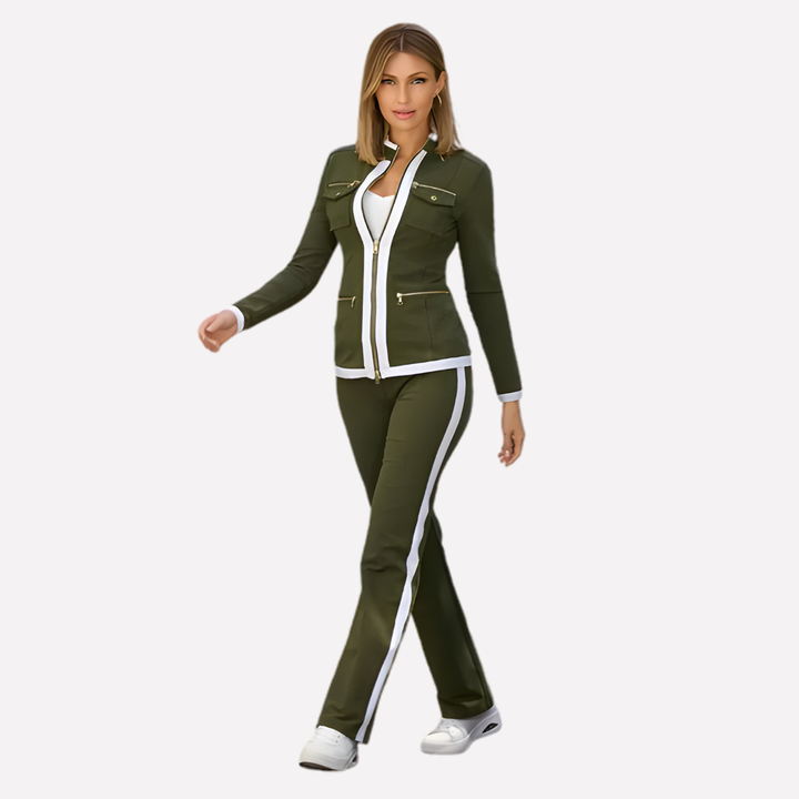 Ensemble Veste à Zip et Pantalon pour Femmes – Style Bord Contrasté