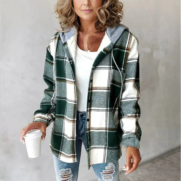 Manteau à capuche à carreaux pour femmes