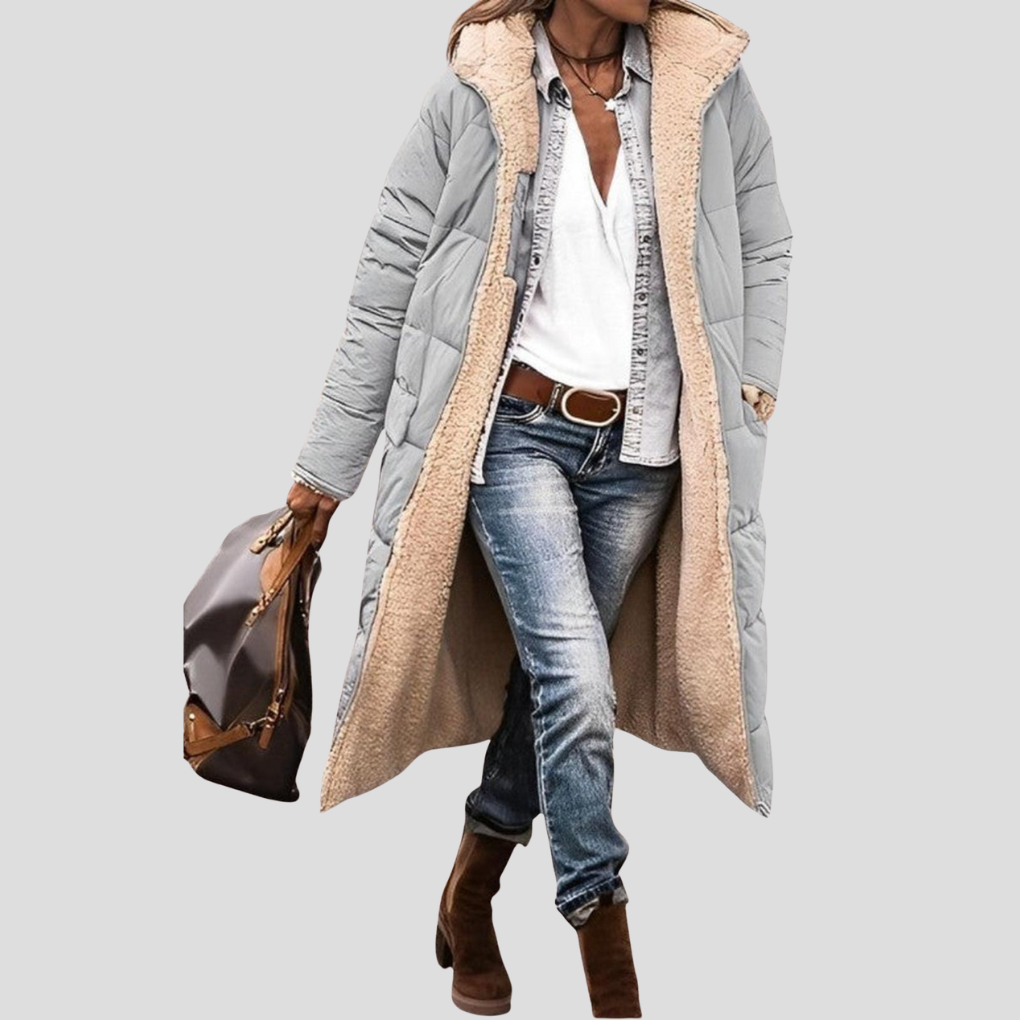 Manteau d'hiver long réversible pour femmes – Avec capuche et doublure en teddy