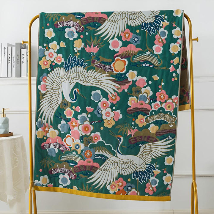 Serviette de Bain Grues Fleuries Luxueuse – Confort Élégant avec Flair Artistique