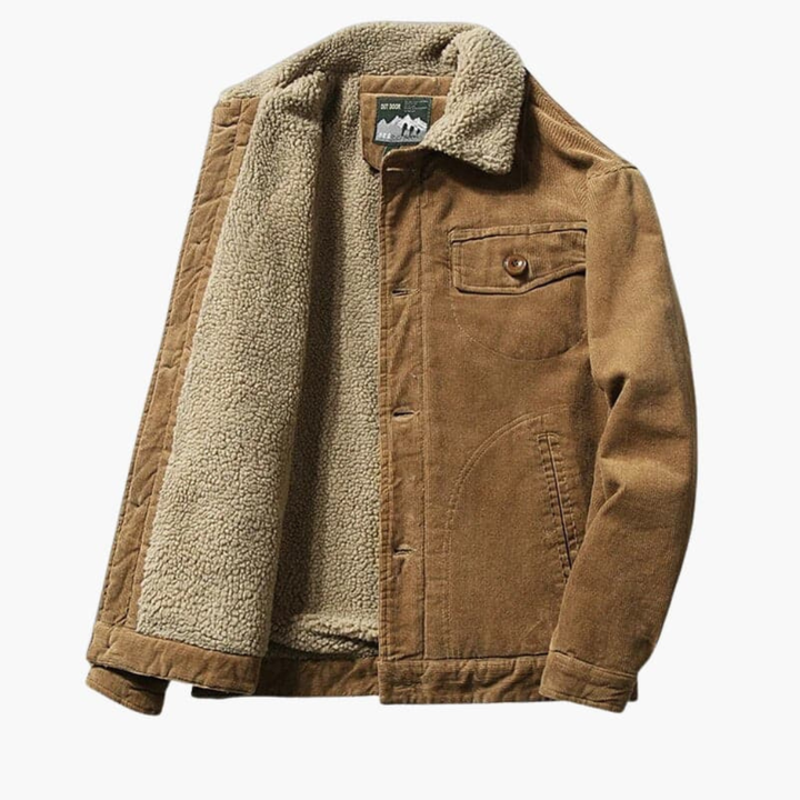 Veste en Corduroy pour Homme avec Doublure Sherpa et Fermeture Bouton