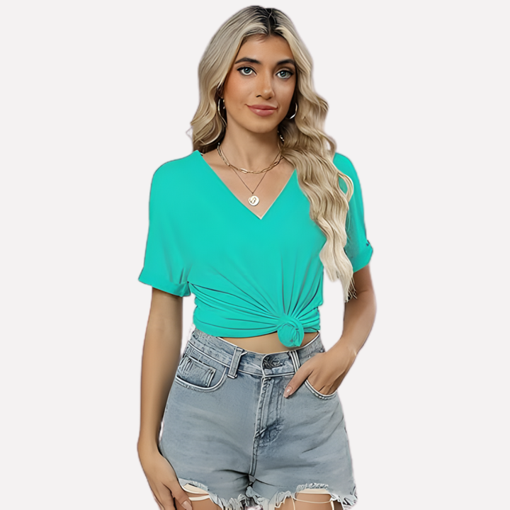 T-shirt à manches courtes en V pour femmes
