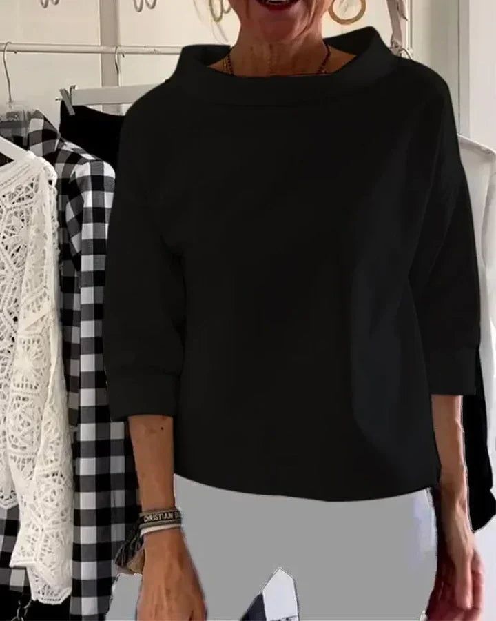 Top Casual avec Revers Larges et Col Montant Mi-Long pour un Look Chic
