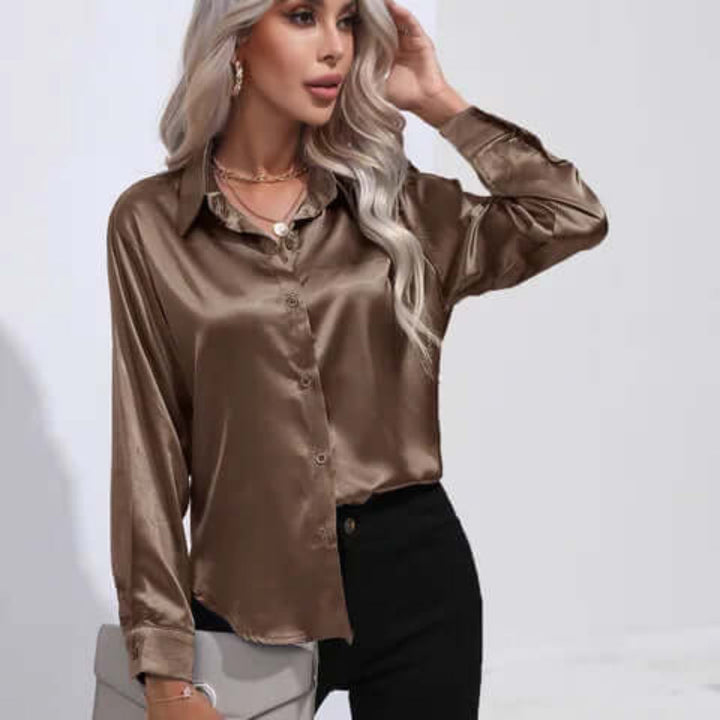Blouse en satin à manches longues pour femme