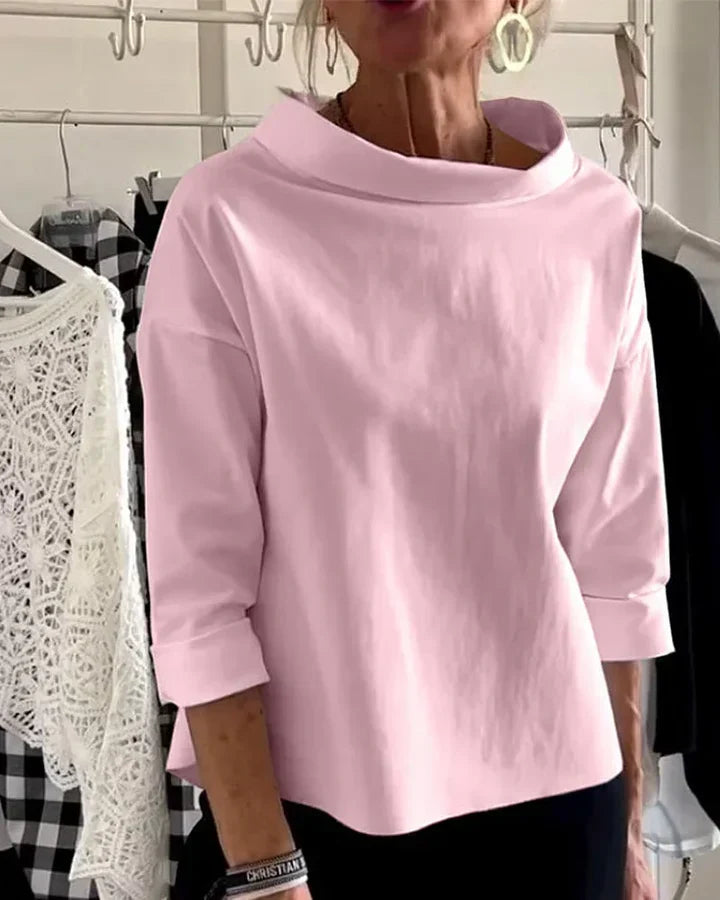 Top Casual avec Revers Larges et Col Montant Mi-Long pour un Look Chic