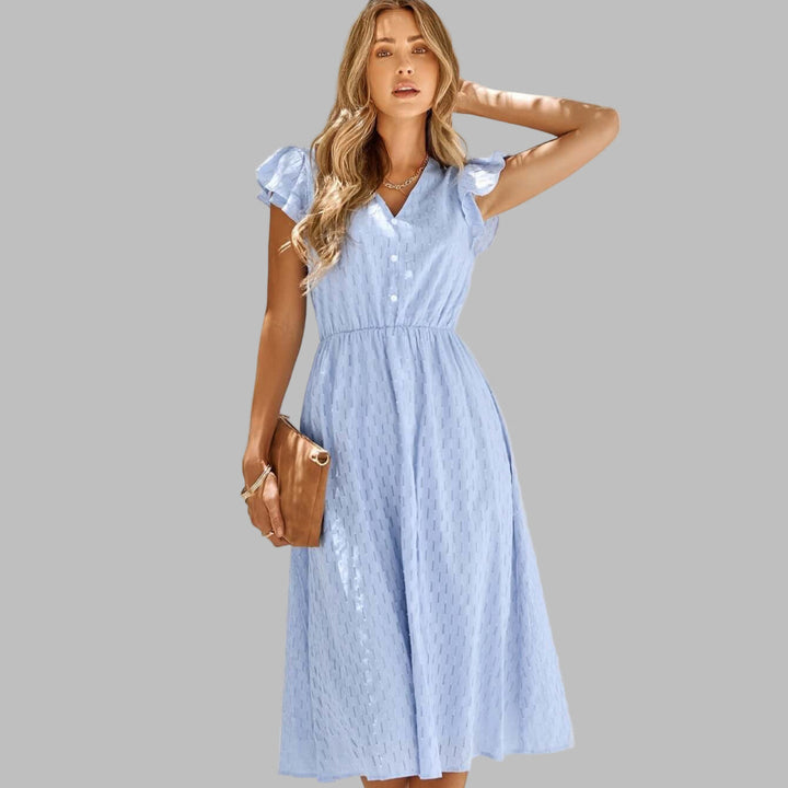 Robe Midi Flottante Femme à Col en V avec Volants