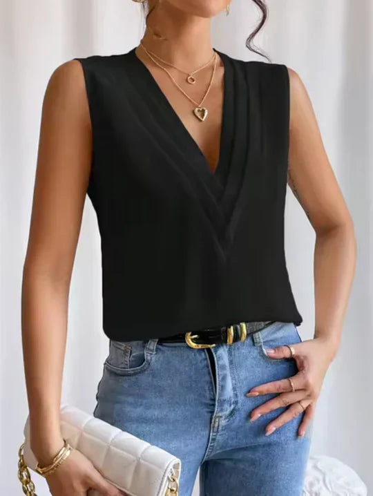 Haut Élégant Sans Manches V-Cou Pour Femmes Simplicité Chic Avec Une Touche D'Élégance